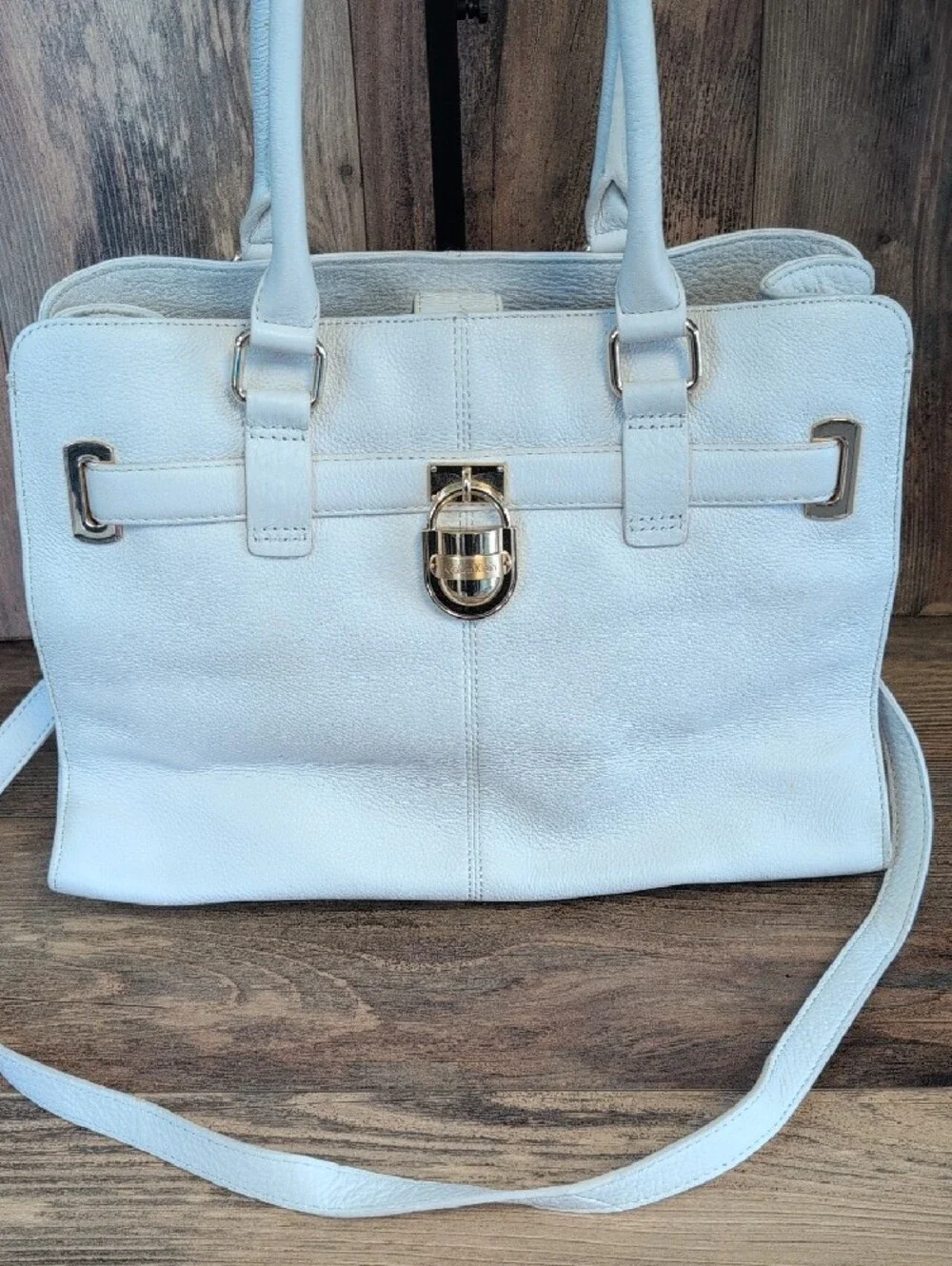 Calvin Klein White Structured Satchel with Gold Hardware       M472